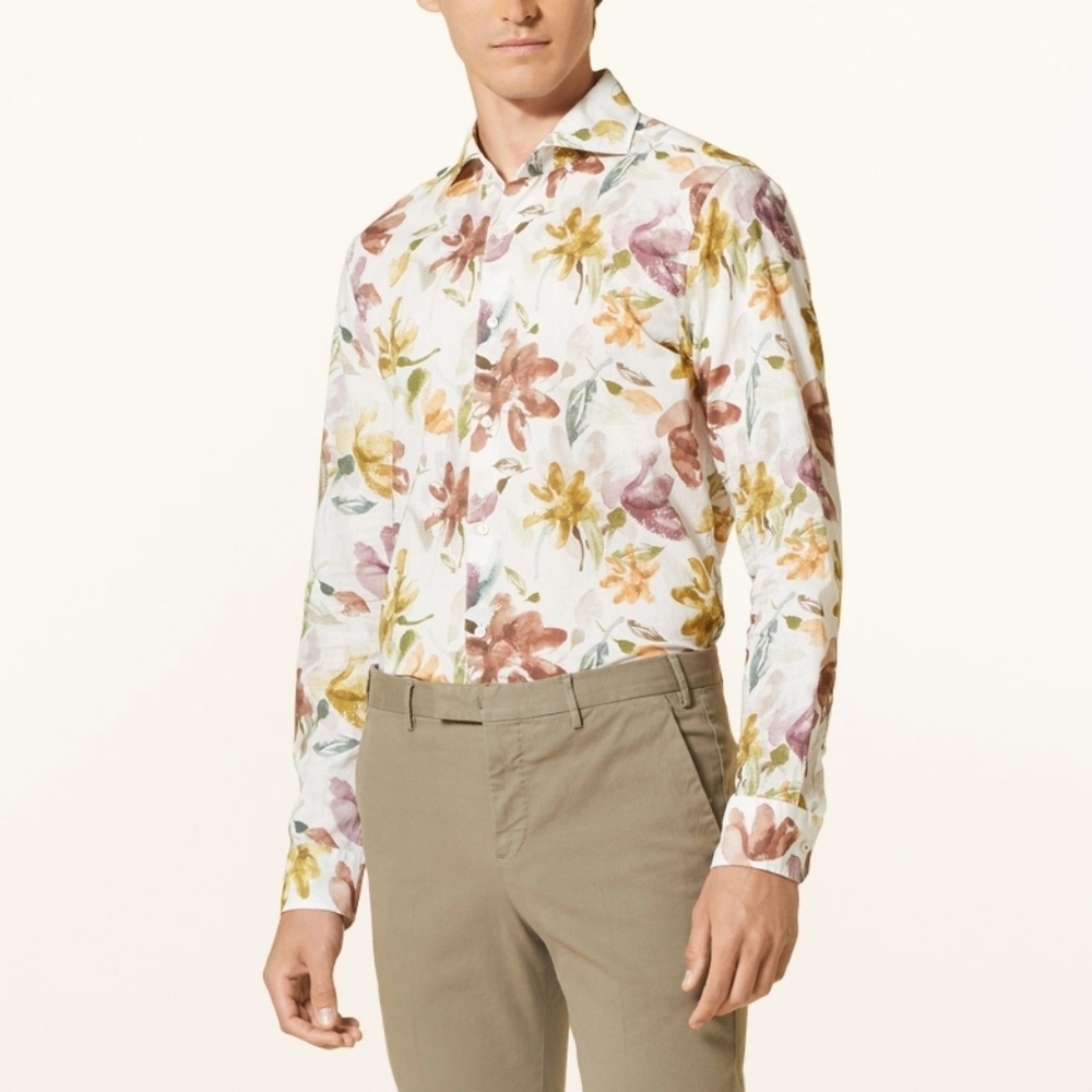 Joop! Men's Linen Cotton Floral Shark Collar Shirt ~ Size 16.5